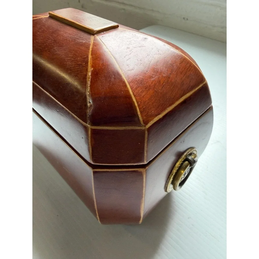 Bombay Company Octagon-Shaped Wooden Jewelry Box Black Velvet Interior No Key